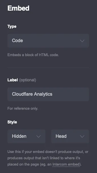 Carrd Embed Element Menu Cloudflare Analytics
